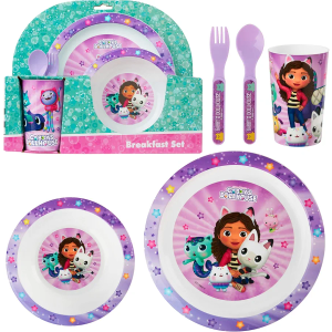Get Trend Gabby's Dollhouse Dinnerware Sets for Kids, 5 Pc Tableware, Plate, Bowl, Cup, Spoon, Fork, Plates and Bowls Set, Gifts for Kids (Multi Gabby's Dollhouse)