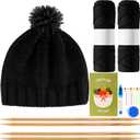 Maasechs Knitting Kits for Beginners Adults Complete Hat Knit Set with Yarn Bamboo Needles Starter Crochet Kit with Full Knitting Crochet Accessories for Women and Men(Black)