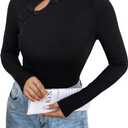 SweatyRocks Women's Long Sleeve Knit Ribbed Cheongsam Button up Mock Neck Tops (Black, XS)