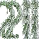 2 Pcs Snow Flocked Norfolk Pine Garlands, 72 Inch Real Touch Winter Pine Garland, Green Artificial Greenery Garland for Table, Mantle, Wall, Indoor, Outdoor Christmas Decorations