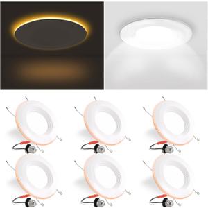 6 Pack 6 Inch LED Recessed Lighting with Night Light, Dimmable Can Lights with Baffle Trim, 9W=85W, Warm White 3000K, 700LM Retrofit Downlight, CRI 90, Damp Rated, IC Rated, ETL & FCC