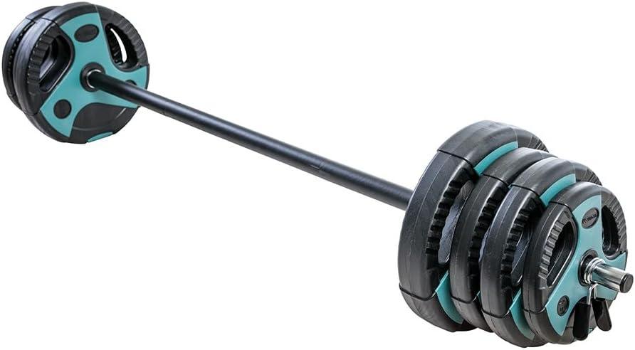 US Weight Barbell Weight Set for Home Gym with 55 padded Bar - Adjustable Weights for Exercise, Lifting, and to Build Muscle (Teal)