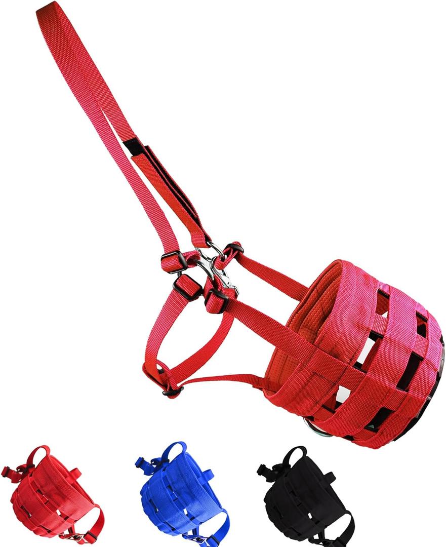 Horse Grazing Muzzle, Comfort Wear Grazing Muzzle for Horses Equine Muzzle (Large, RED)