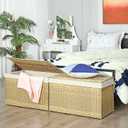 SONGMICS Storage Basket with Lid, Woven Blanket Storage Bin with Handles, Foldable, Removable Liner, Metal Frame, for Bedroom, Laundry Room, 42.3 Gallons (160 L), Natural URST76NL