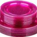 Homy Feel 60PCS Pink Glitter Plastic Plates -Include 30 Dinner & 30 Dessert Plate for New Year Christmas Birthday Wedding Party