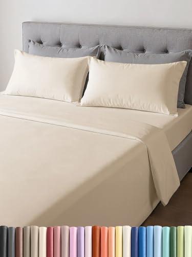 Lightweight 4 Piece Bed Sheet Set Full Size - Cooling Sheets for Hot Sleepers - Soft Breathable Bedding Set w/ 8-16 Inch Deep Pockets - 1 Flat & 1 Fitted & 2 Pillowcases - Wrinkle Resistant - Wheat