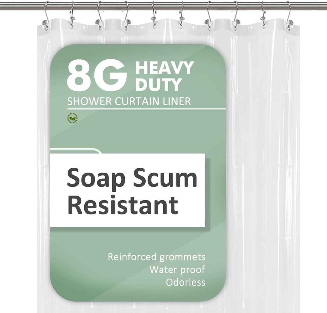 54x78 Inch Stall Shower Curtain/Liner 8G Heavy Duty Clear PEVA, 3 Bottom Magnets, Waterproof, PVC Free, Metal Grommets