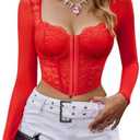 Avidlove Women Mesh Top Lace Crop Top Long Sleeve Sheer Blouse Y2K Mesh Shirts Sexy Going Out Tops Club Outfits, Medium