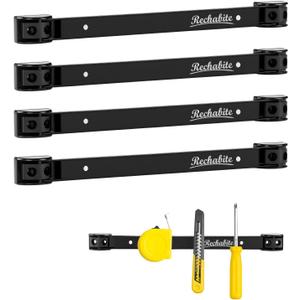 4 Pieces 12" Magnetic Tool Holder Strip, Black Magnet Bar, Metal Tool Organizer Rack for Garage Organization, Easy To Install in Workshop, Mounting Screws Included