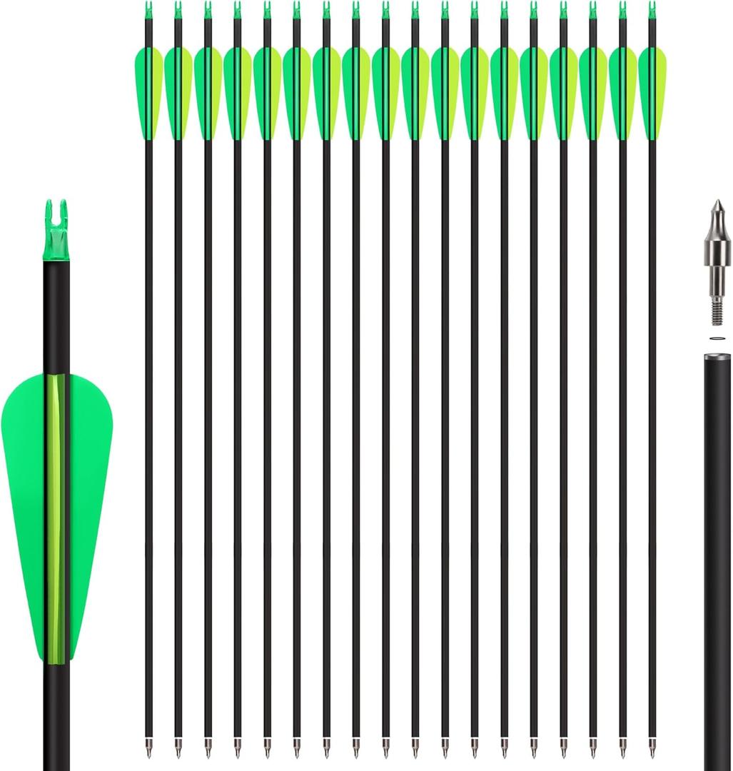 30" 18Pcs Archery Carbon Arrows Practice Hunting Arrow with Removable Tips Shaft Spine 500 for Both Compound Bow and Recurve Bows