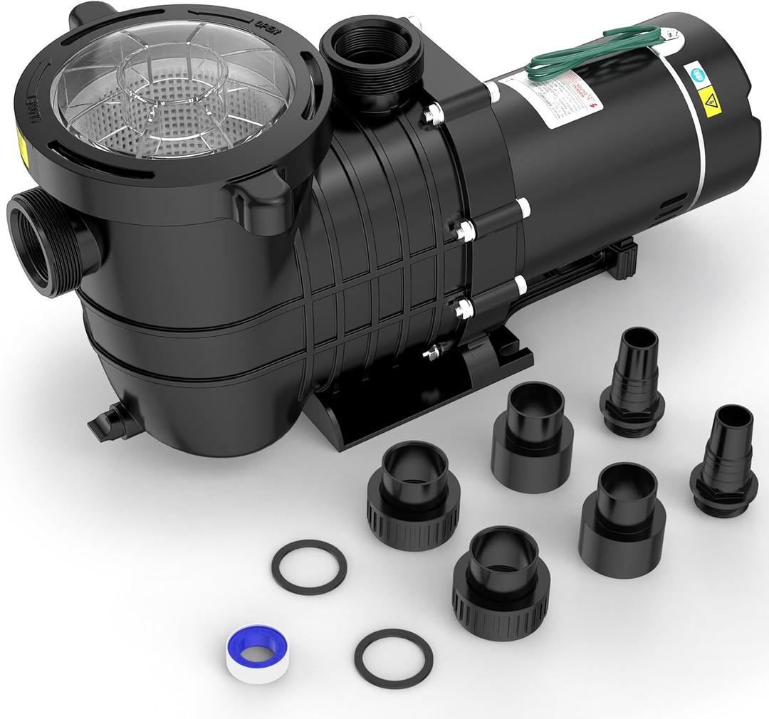 Seeutek 2.0 HP Pool Pump Above Ground and Inground,6900 GPH Powerful Self Primming Swimming Pool Pumps with Strainer Filter Basket,Upgraded 110V/220V Dual Voltage, 60HZ Silent Operation (Black)