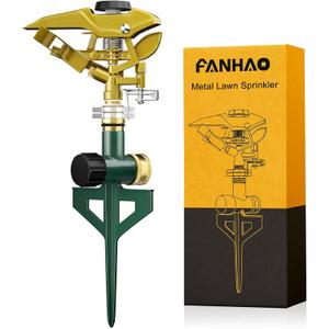 FANHAO Heavy Duty Pulsating Lawn Sprinkler on Spike Base, 100% Metal Impact Sprinkler with Adjustable Spray Pattern for Lawn Yard Irrigation, 360 Degree Large Area Coverage, Covers Up to 8500 sq. ft
