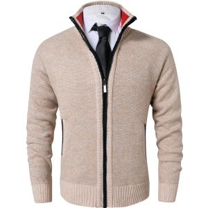 Vcansion Men's Classic Cardigan Sweaters Stand Collar Slim Fit Casual Knitted Sweater, L