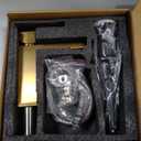 KENES Brushed Gold Bathroom Faucets, Modern Single Hole Lavatory Vanity Faucet, Single Handle Bathroom Sink Faucet Gold, with Pop Up Drain & Water Supply Hoses LJ-9031-4 (Short)