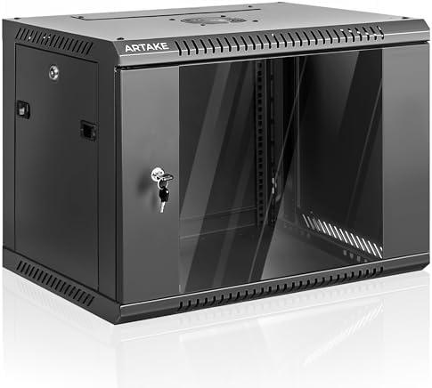 6U Wall Mount Network Cabinet, Server Rack Enclosure with Lockable Glass Door, Cooling Fan, Removable Side Panels - 17.7" Depth, for 19" IT Equipment, A/V Devices