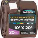 10' x 20' Ultra Heavy Duty Tarp  20 Mil Brown/White Waterproof Outdoor Cover, UV Protection, Reinforced Corners, Ideal for Camping, Tent, and Outdoor Use
