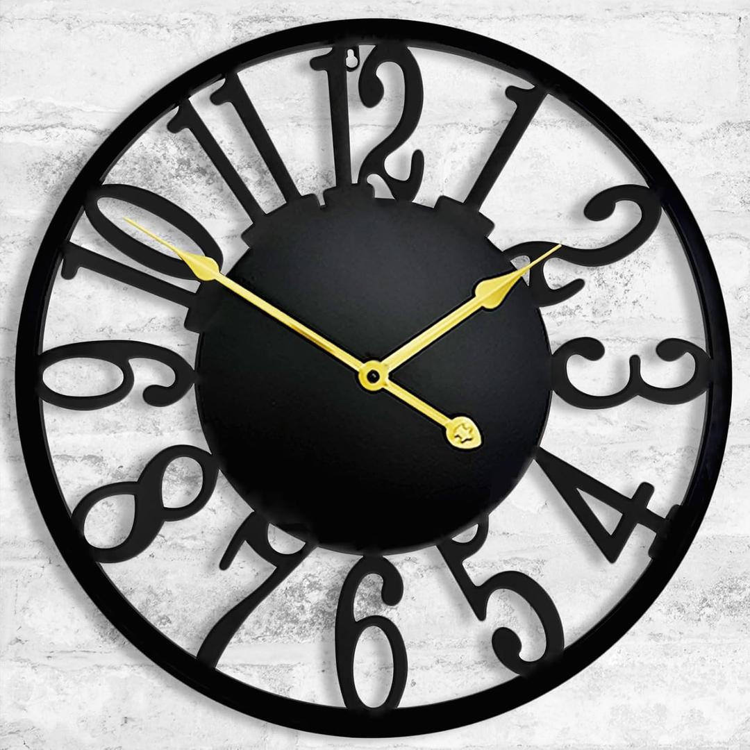 16 Inch Large Outdoor Clock, Silent Battery Operated Modern Wall Clock, Black Metal Decorative Clock for Patio, Porch, Pool Area, Farmhouse, Living Room