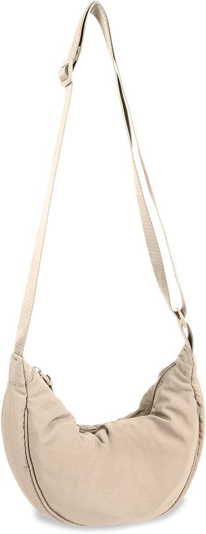 Nylon Crescent Crossbody Bag for Women Purses Trendy Men,Small Travel Sling Bag Hobo (Beige)