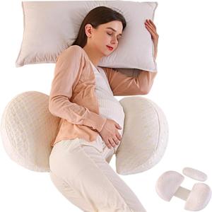 BATTOP Pregnancy Wedge Pillow Support Body,Portable Belly Wedge Pillow with Cooling Cover, Adjustable Maternity Pillow for Sleeping, Support Legs, Back, Knees, Travel Pregnancy Pillows (Creamgold)