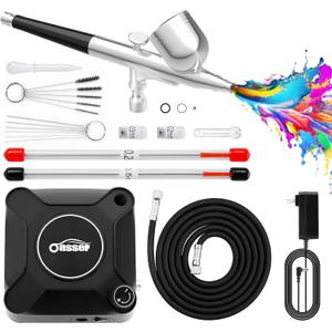 Oasser Airbrush Kit with Compressor, Dual Action 10.5L/min Auto Stop Airbrush Set, 0.2/0.3/0.5mm Nozzles 7cc Cup, 12V DC Plug-in Air Brush for Nails Makeup Model Painting Tattoo