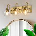 Bathroom Light Fixtures,3-Light Bright Gold Vanity Light Over Mirror, L 21" Modern Wall Sconces with Clear Glass Globe Shade, Bathroom Wall Lights for Mirror Kitchen Bedroom Hallway