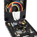 Lichamp AC R1234YF R134A Gauge Set, Automotive 4 Valve Manifold Gauge Compatible with R1234YF R134A and R404A Refrigerants, Works on Car Freon Charging and Evacuation