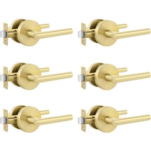 Goldenwarm Brushed Gold Lever Passage Door Handles, Zinc-Alloy Heavy Duty Gold Hall and Closet Door Handle, Lever Door Handles, Passage Door Hardware for Hallways and Closets (6 Pack)