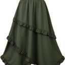 Maxi Skirt for Women High Waist Renaissance Long Skirts Medieval Casual Elastic with Side Pockets (L)