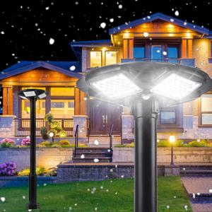 Solar Lamp Post Light and 98 inch Pole Outdoor Auto Dusk to Dawn Outdoor Lamp Post Light IP67 Waterproof with Remote for Pathway Driveway Yard
