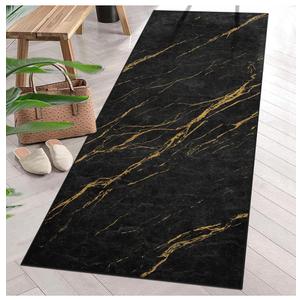 ArtSocket Area Rug Marble Black Gold Entry Runner Rug Yellow Stone Rock 2' x 6' Non-Slip Washable Indoor Door Mat Carpet for Bedroom Kitchen Entryway Laundry Living Home Decor