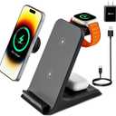 Wireless Charger for Thick Cases of 10MM/Otterbox/Popsocket Compatible, 3 in 1 Charging Dock for iPhone 16 15 14 13 12 Pro Max, Charging Station for Multiple Devices for Apple Watch/AirPods