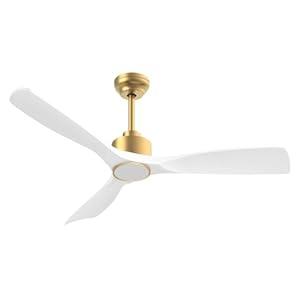 OFANTOP 52 Inch Indoor Outdoor Ceiling Fans with Lights and Remote Control, ETL Listed Quiet DC Motor Modern Ceiling Fan for Bedroom Living Room Patio, 3 Blades White and Gold Smart Ceiling Fan