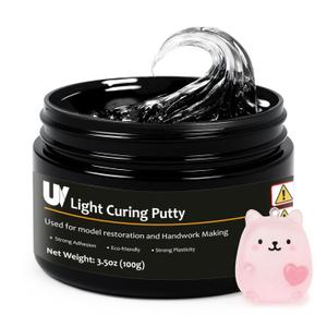 100g UV Light Curing Putty, Solid Resin, Multi Purpose Adhesive High Hardness Quick Curing, for 3D Crafts, Repair, Modeling UV Clay & Nail Art