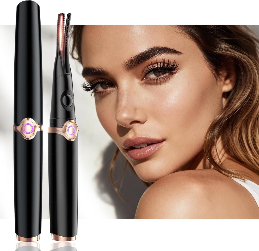 Heated Eyelash Curlers - 2 in 1 Clip- Type Electric lash Curler Best Seller 5S Heating Eyelash Curler 3 Temp Settings for Makeup Tools USB Rechargeable Natural Curling-Black E2