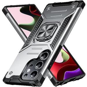 AYSZNBLA for Samsung Galaxy S22 Ultra Case with Ring Holder Stand Heavy Duty Military Grade Shockproof Hybrid Rugged Drop Protective Cover for Samsung Galaxy S22 Ultra 6.8 Inch, Silver 6.14, Set of 2