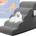Dog Stairs for Small Dogs, Wide Pet Step with Removable Cover, No Assembly High Density Foam Cat Ramp for Bed or Sofa, 5-Step, Dark Grey (15.7x33.1x22.4in)