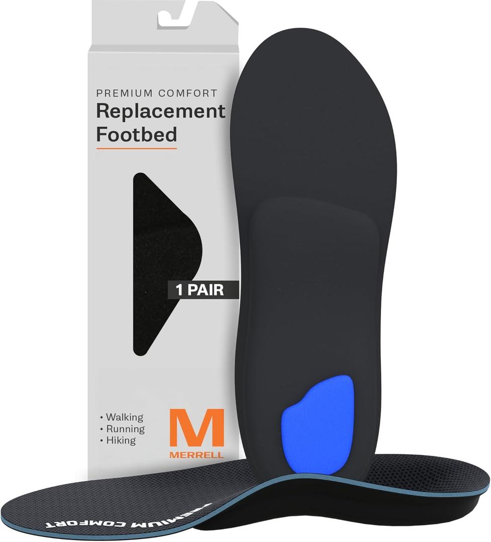 MERRELL Premium Comfort Insoles for Men - Orthotic Insoles with Slow Rebound Memory Foam & Semi-Rigid Cork Layer for support - Plantar Fasciitis Relief, Work Boot, Hiking/For Low to Medium Arch Height (09)