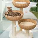 SHENGOCASE Cat Tree Tower with Rattan Wicker Basket, 3 Handwoven Large Nest Baskets Bed, Window Perch for Large Cats up to 20LBS