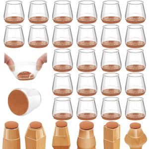 24Pcs Silicone Chair Leg Floor Protectors, Felt Furniture Pads for Hardwood Floors, Rubber Chair Leg Protectors for Hardwood Floors, Chair Leg Caps Chair Leg Covers for Wooden Floors(Clear, Large)