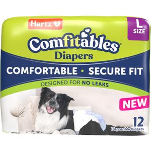New! Hartz Comfitables Disposable Dog Diapers, Size Large 12 Count, Comfortable & Secure Fit, Easy to Put On, Super Absorbent Male and Female Diaper