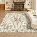 VK VK·LIVING 5x7 Area Rug Washable Rugs for Living Room Rug Vintage Design Boho Rug with Non Slip Living Room Rug Bedroom Carpet Stain Resistant, Home Decor, Beige