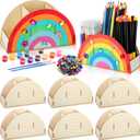 6pack Operation Christmas Paint Your Own Pen Holder Crafts Kit for Kids, Rainbow Wood Pencil Holder with Watercolor and Acrylic Diamonds, Unfinished Wood Pencil Box DIY Crafts