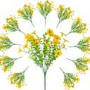 12 Bundles of Yellow Outdoor Fake Flowers, UV-Resistant Silk Fake Flowers, Perfect for Garden/Porch/Patio/Window planters, Everlasting Beauty Year-Round Without Fading
