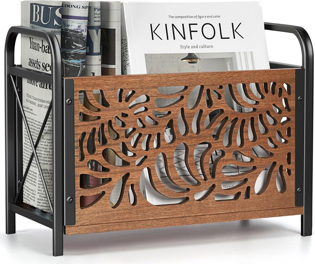 Magazine Holder, Magazine Rack Floor, Wood Magazine File Holder, Magazine Organizer, Album Storage for Vinyl Records, Farmhouse Magazine Storage Rack for Magazines, Newspapers, Books