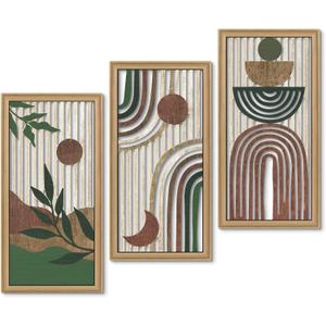 Putuo Decor Boho Wall Art Set of 3 Modern Minimalist Wooden Wall Decor Abstract Earth Tone Room Decorations Mid Century Artwork for Living Room Bedroom Office in Earthwood Canyon 16.5 x 8.6 Inch