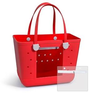 Juyeesm Rubber Beach Bags with Visual Window, Extra Large Waterproof Sandproof Rubber Tote Bag for Pool, Boat & Travel Essentials