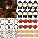 Ferraycle 60 Pcs Cowboy Theme Party Decoration Western Party Decor Rodeo Table Centerpieces Rustic Country Mini Cowboy Hat Lantern Horseshoe Wagon Wheel Hay Bales for Adult Cowgirl (Brown)