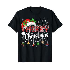 Merry Christmas Red Santa Hat Reindeer Xmas Matching Family T-Shirt, Size: S