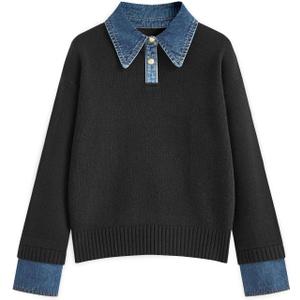 GUNEST Womens Oversized Sweater Cozy Chunky Long Sleeve Mock Turtleneck V Neck Button Down Denim Polo Pullover Tunic Sweaters (Large, Black)