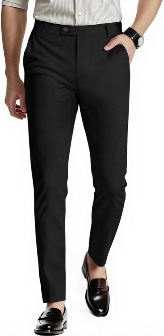 GINGTTO Mens Dress Pants Slim Fit Stretch Formal Pants for Men (28W x 28L, Black (Take One Size Down))